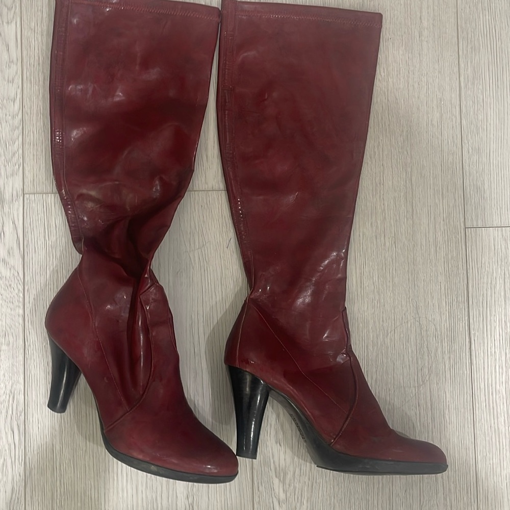 Franco Sarto nylon boots 6.5 fits size 6 perfectly burgundy